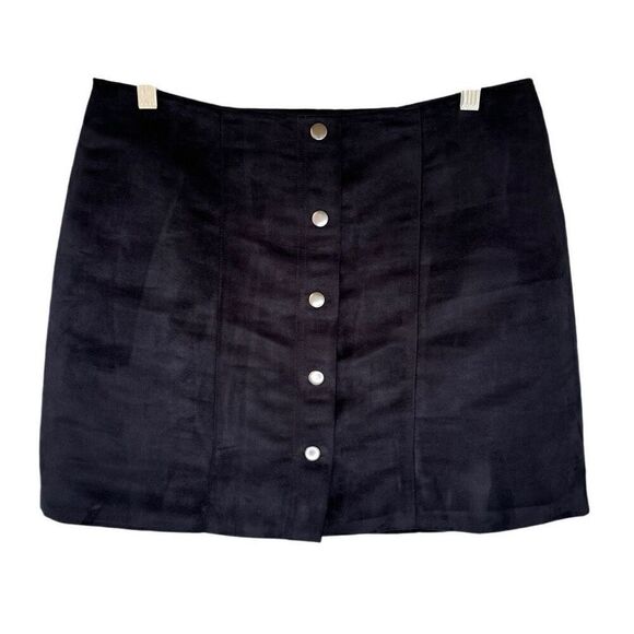 Gap Navy Blue Faux Suede Mini Skirt Silver Button Pleated Hidden Zip Size 6 Soft - Picture 1 of 8
